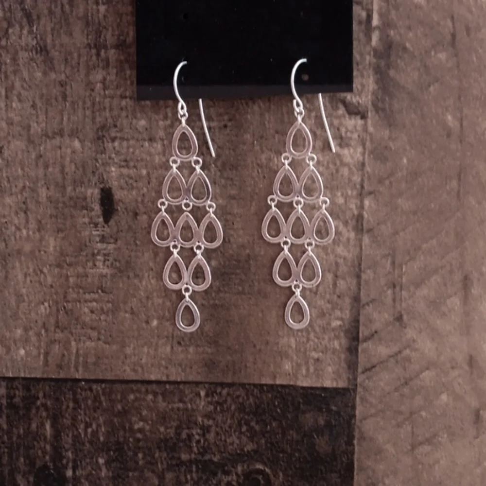 Silver Tone Rain Drop Dangle Earrings